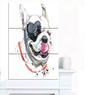 Designart "Bulldog Art" Animal Art Painting - 28" x 36" 3 Panel Metal Wall Art